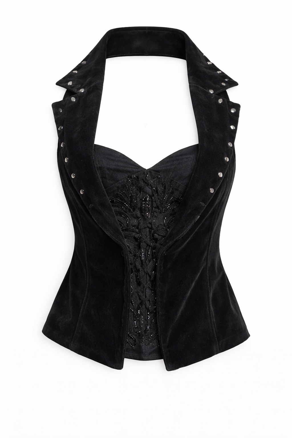 Velvet corset vest with embroidered lining - Deadstock