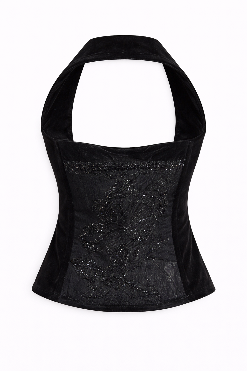 Velvet corset vest with embroidered lining - Deadstock