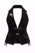 Deadstock velvet vest corset top - backless