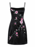 Elastic satin embroidery dress