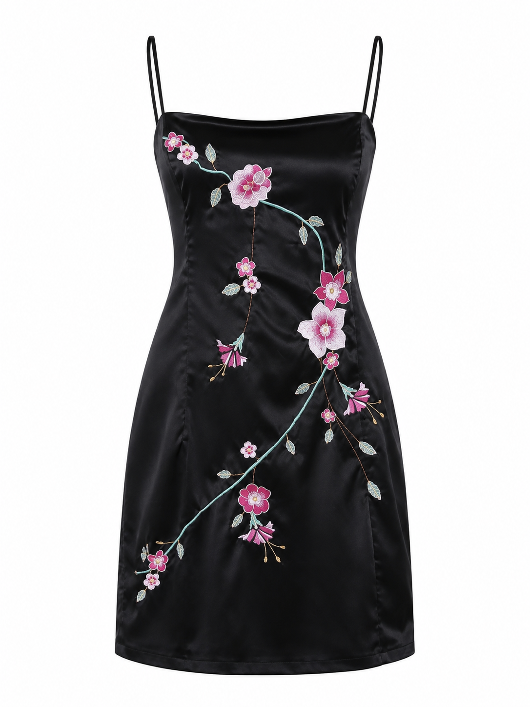 Elastic satin embroidery dress