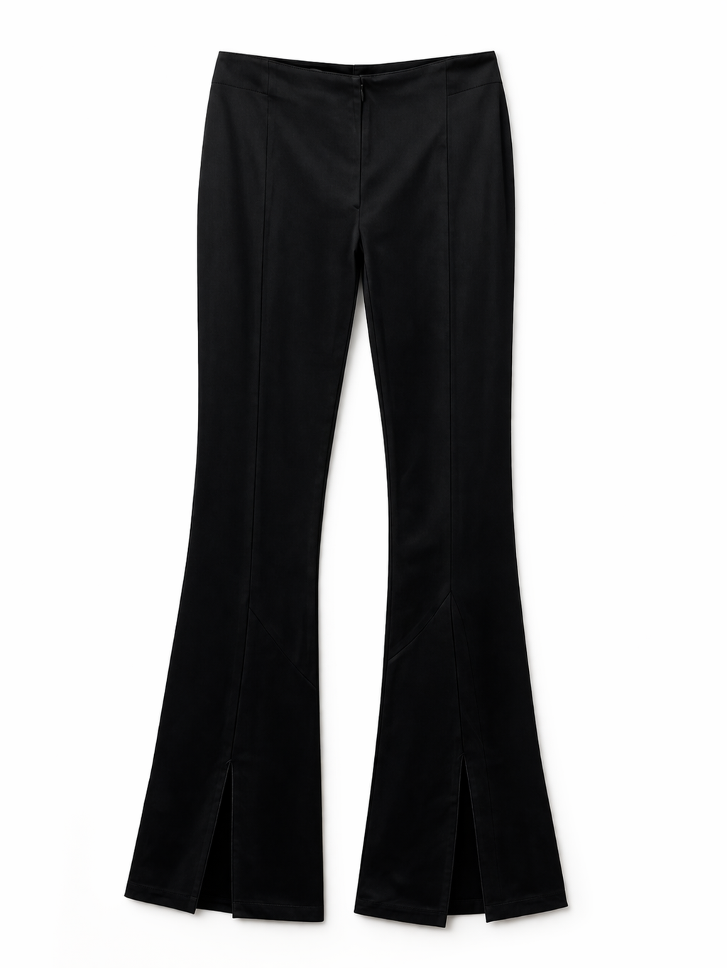 Elastic black trousers with front slit