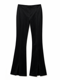 Elastic black trousers with front slit