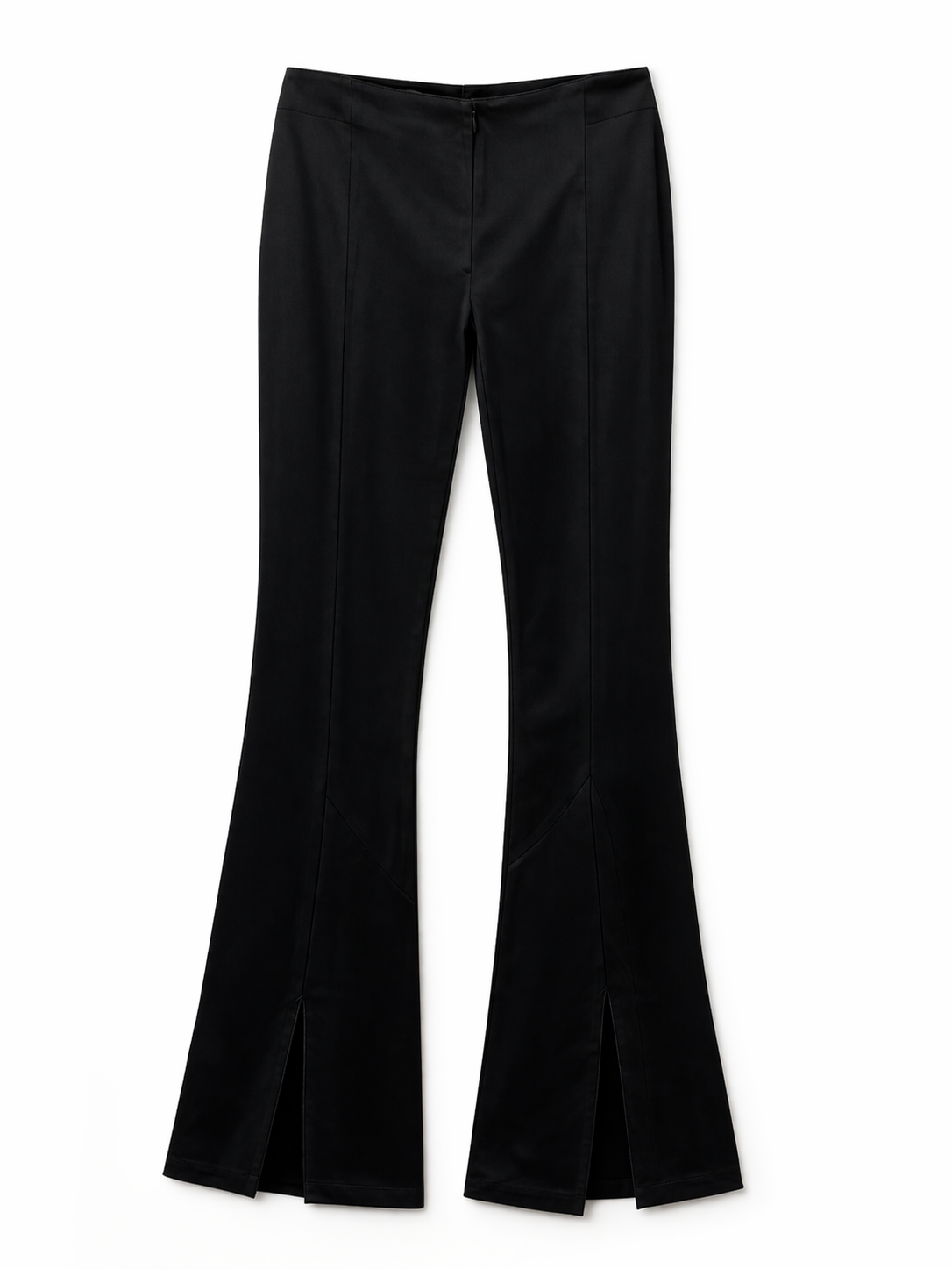 Elastic black trousers with front slit