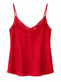 Red cami top with beaded lace detail