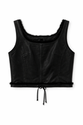 Deadstock leather top with fur trim