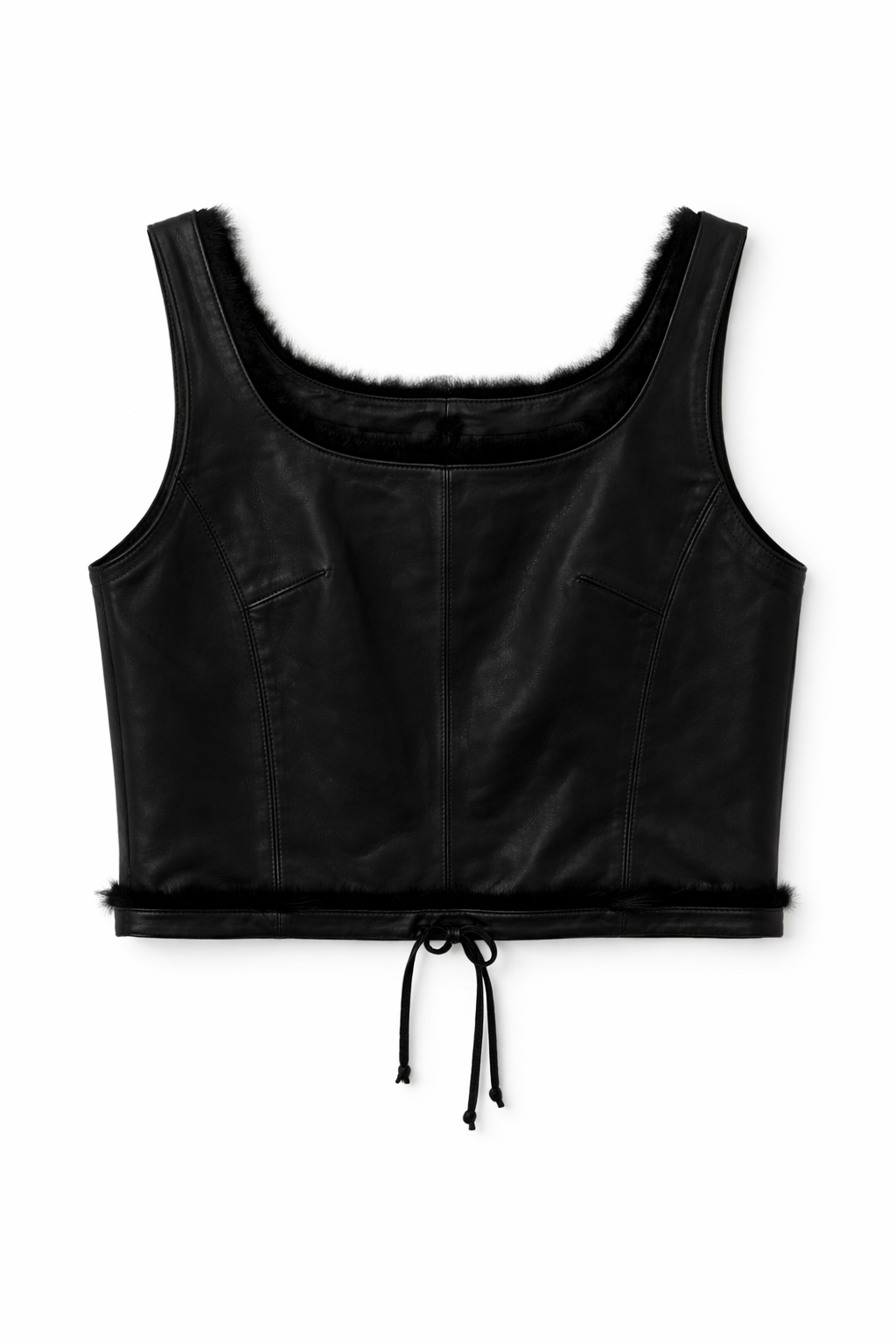Deadstock leather top with fur trim