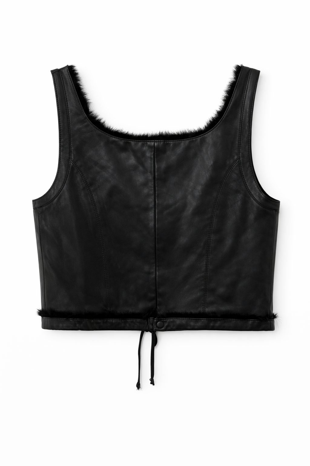 Deadstock leather top with fur trim