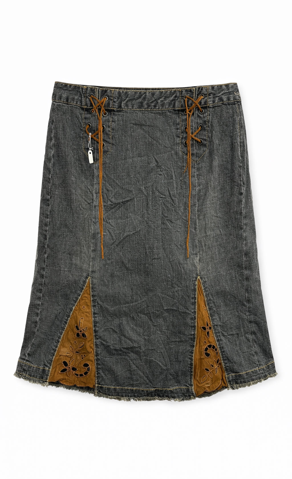Vintage denim skirt with embroidered details