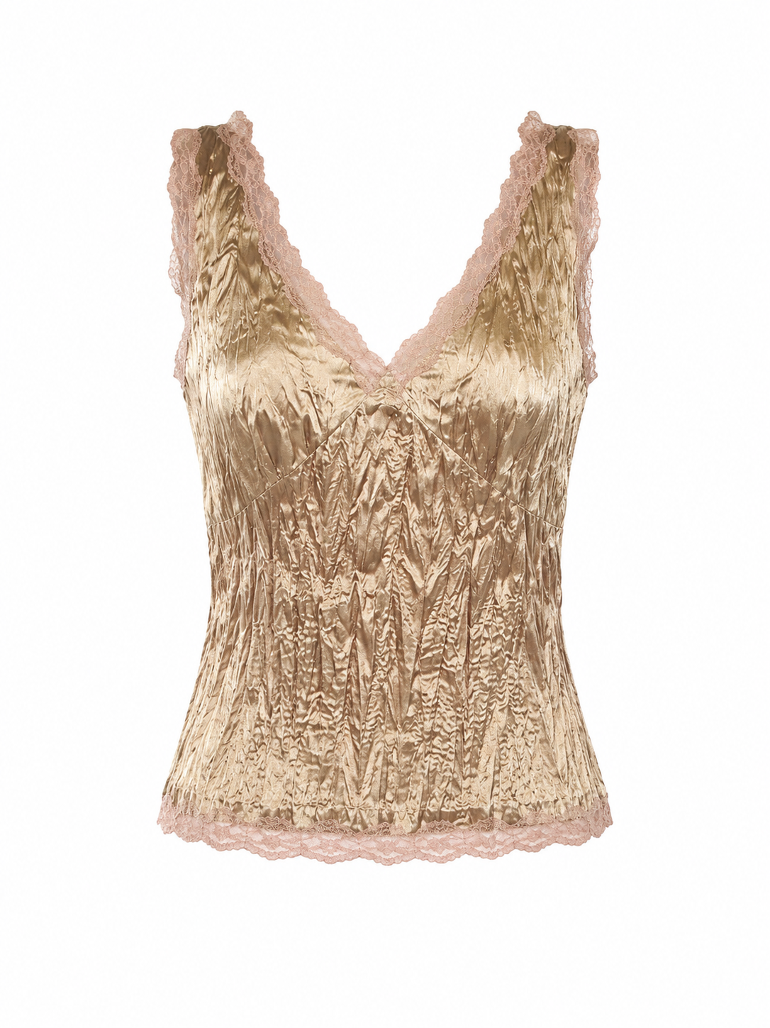 Cracked satin top with lace details