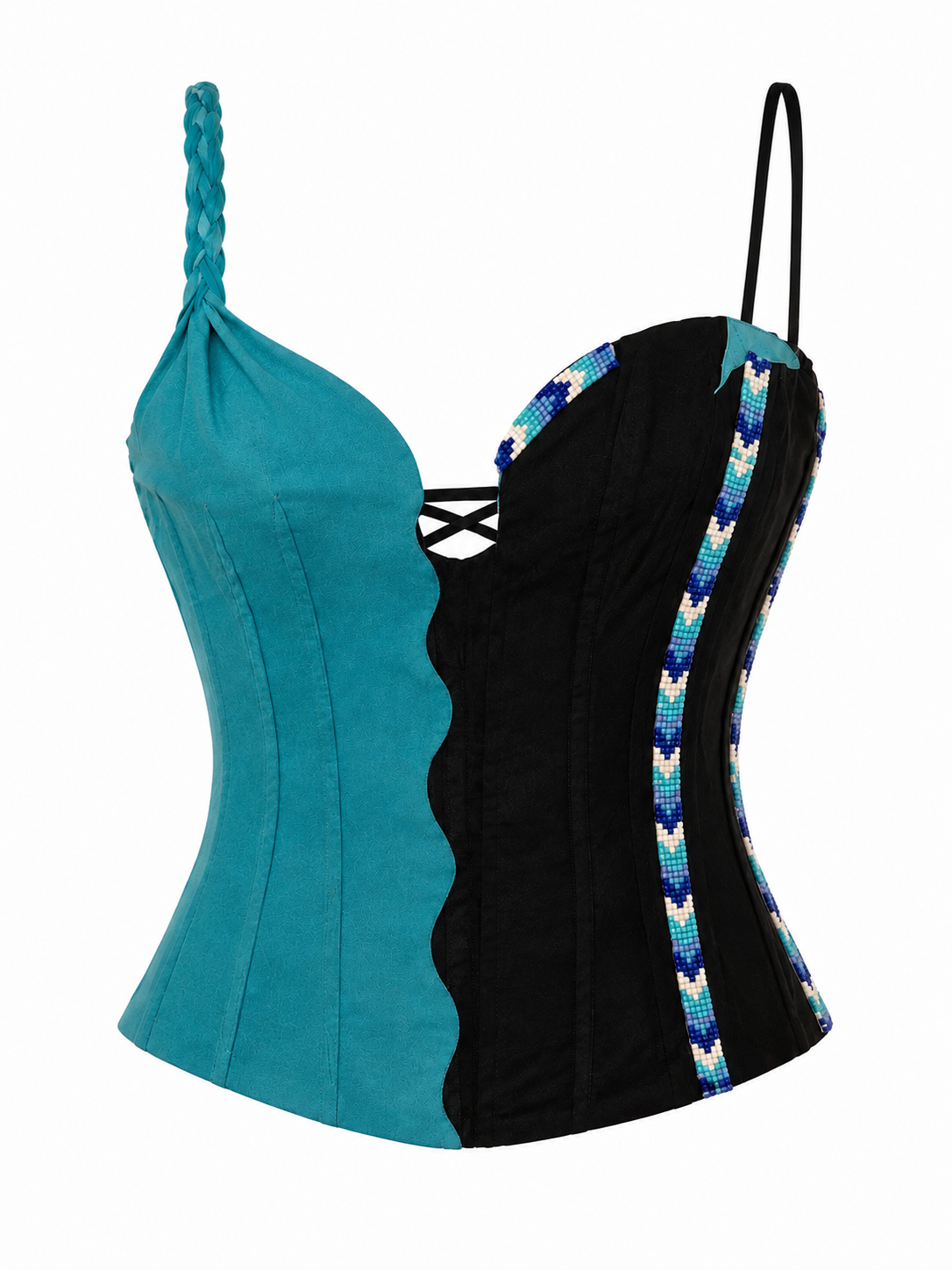 Handmade corset with real leather & beads