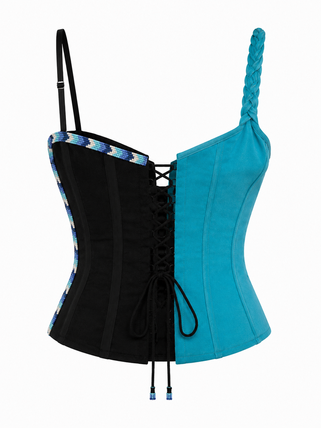 Handmade corset with real leather & beads