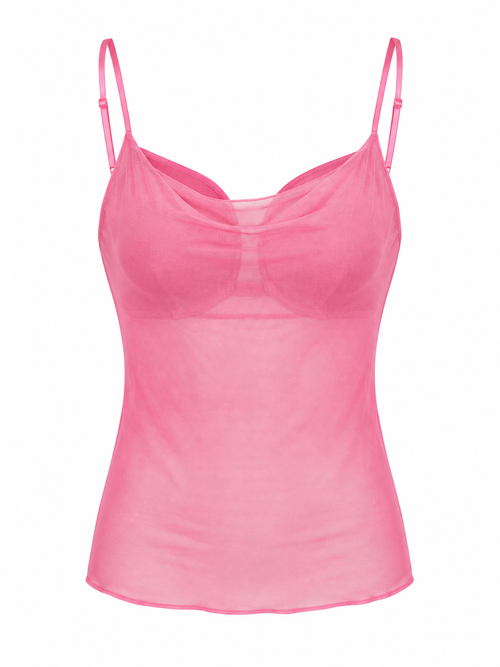 Cinema mesh top with inside bustier -pink