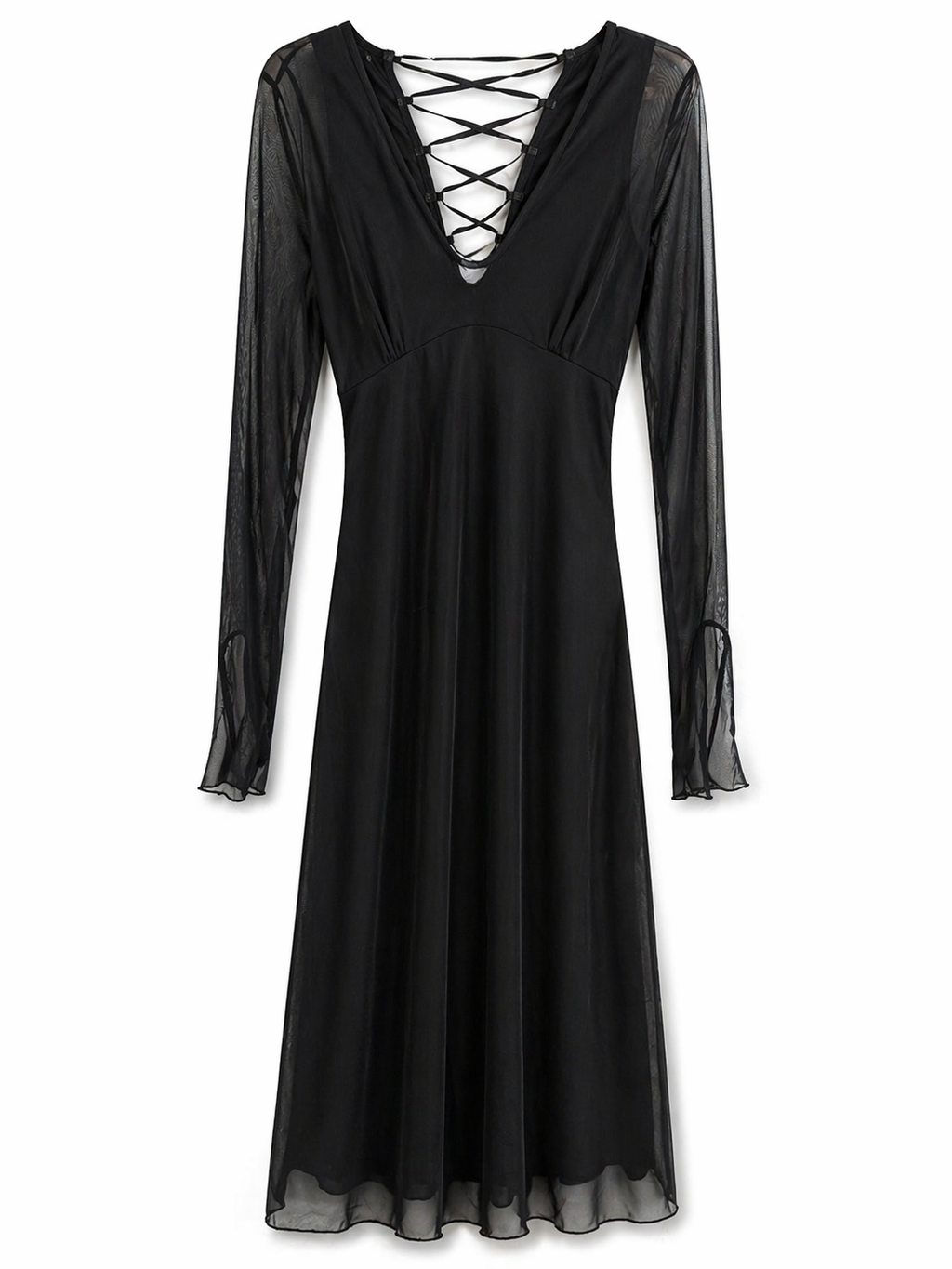 Backless corset dress with mesh sleeves