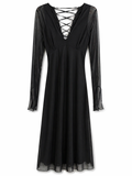Backless corset dress with mesh sleeves