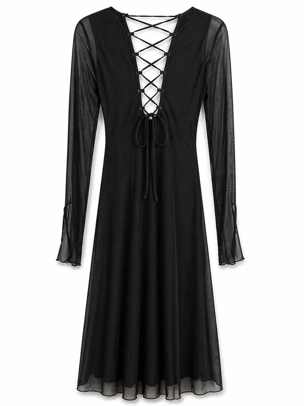 Backless corset dress with mesh sleeves
