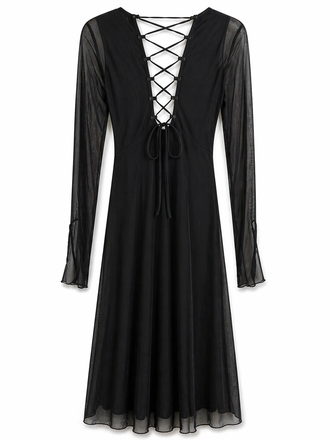 Backless corset dress with mesh sleeves