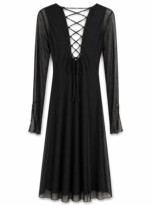 Backless corset dress with mesh sleeves