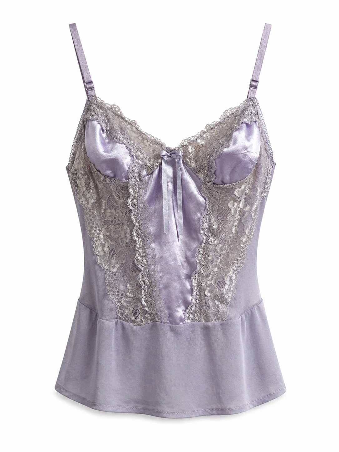 Lilac cami top with white lace