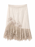 Midi denim embroidered skirt with lace details and sequins