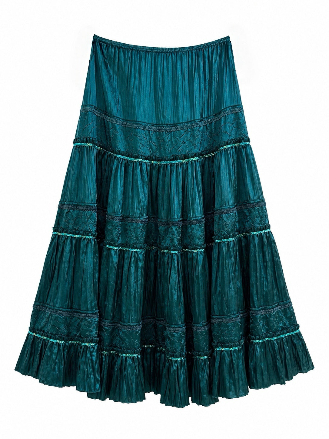 Thick satin boho skirt with sequin details - Blue color