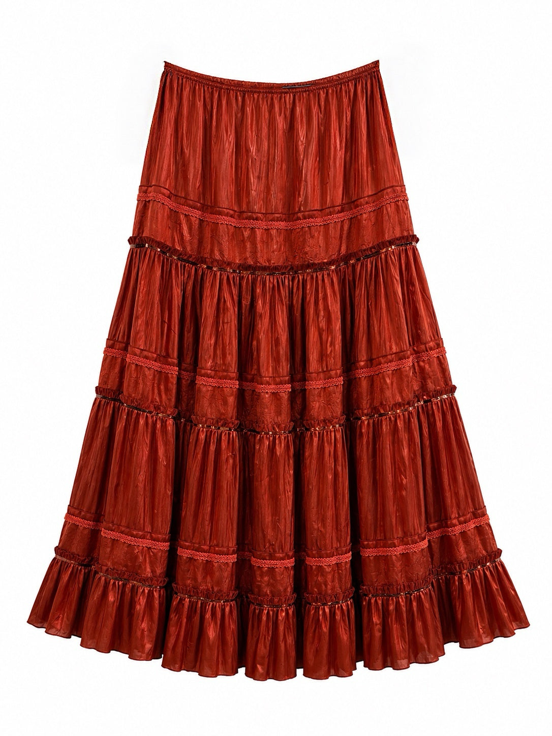 Thick satin boho skirt with sequin details - Copper color