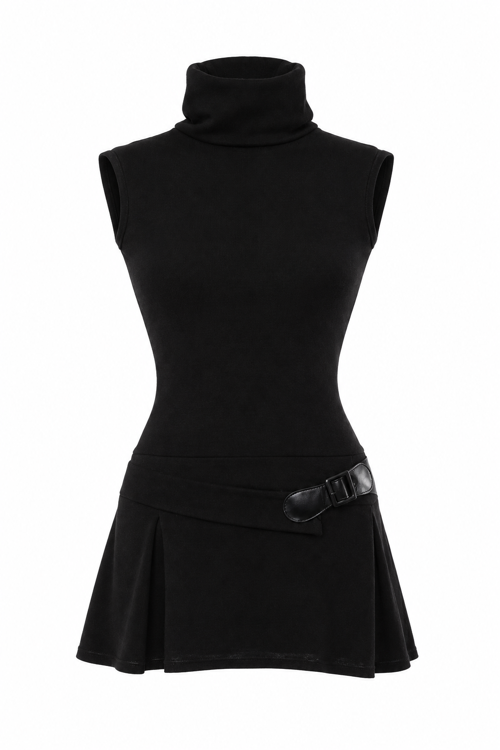 Mini turtleneck dress with side belt detail