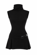 Mini turtleneck dress with side belt detail