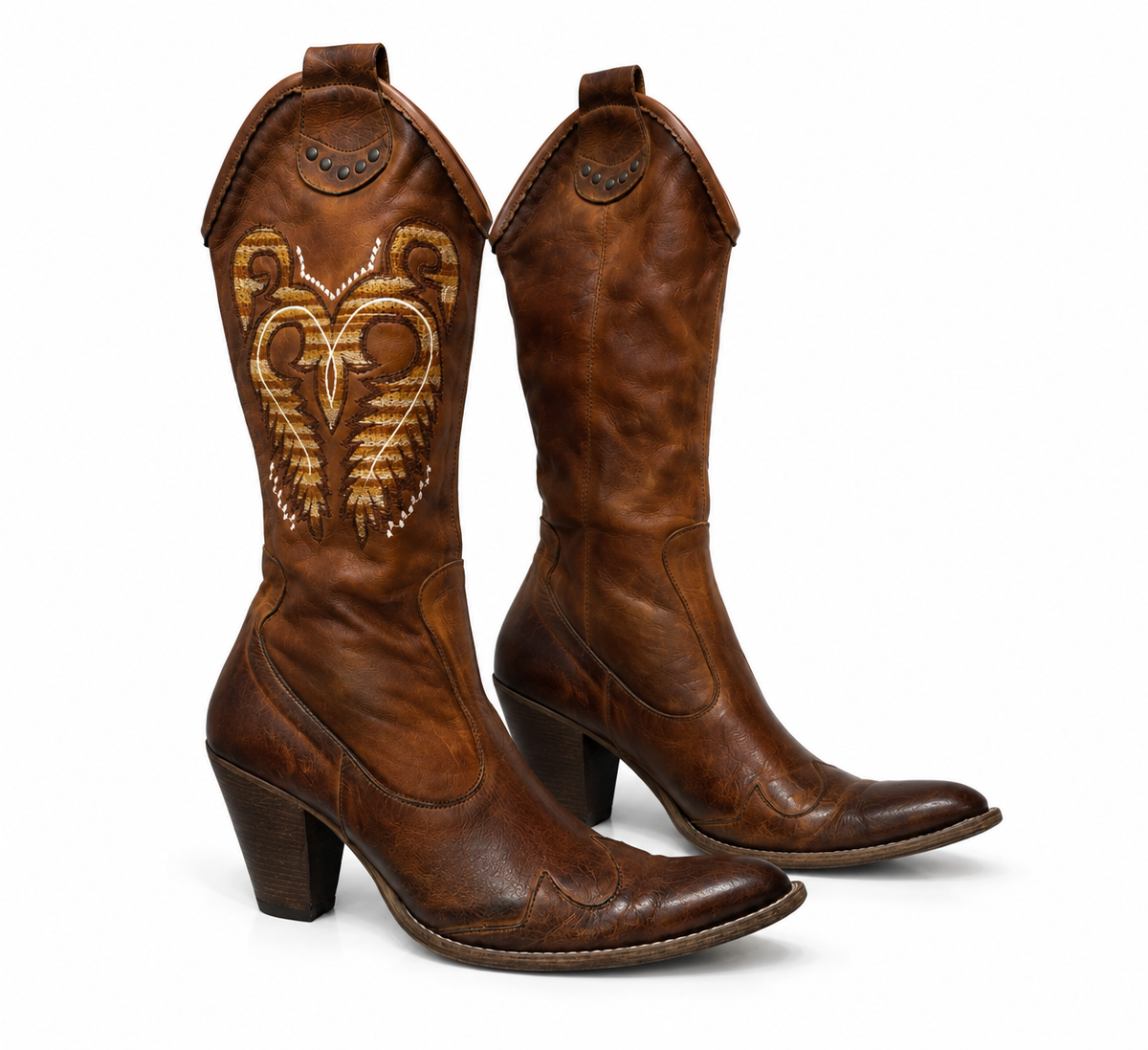 Leather vintage embroidered  cowboy boots