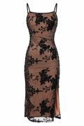 Vintage mesh & sequin embroidery detailed dress