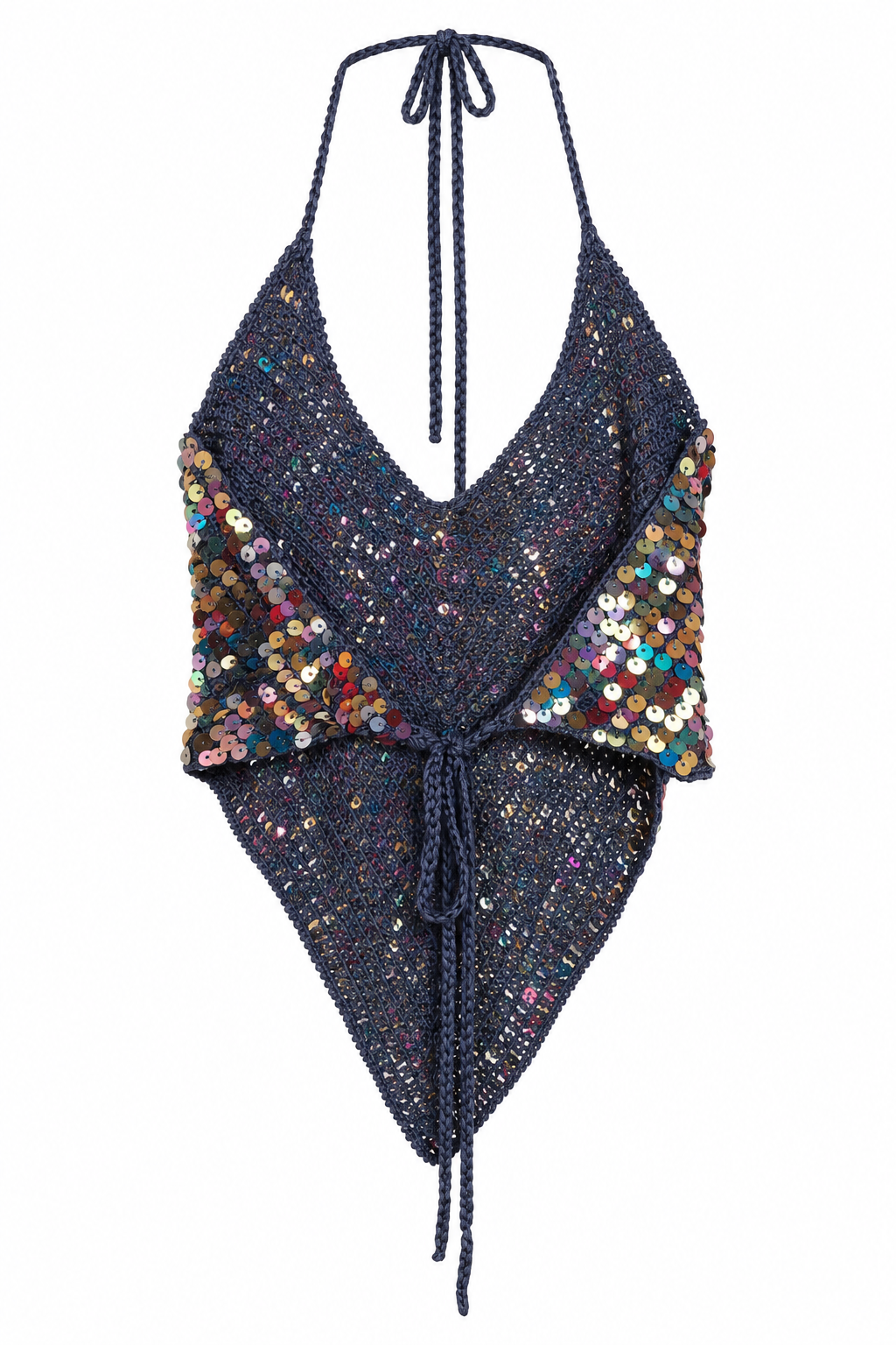Handmade backless knitted top with sequins