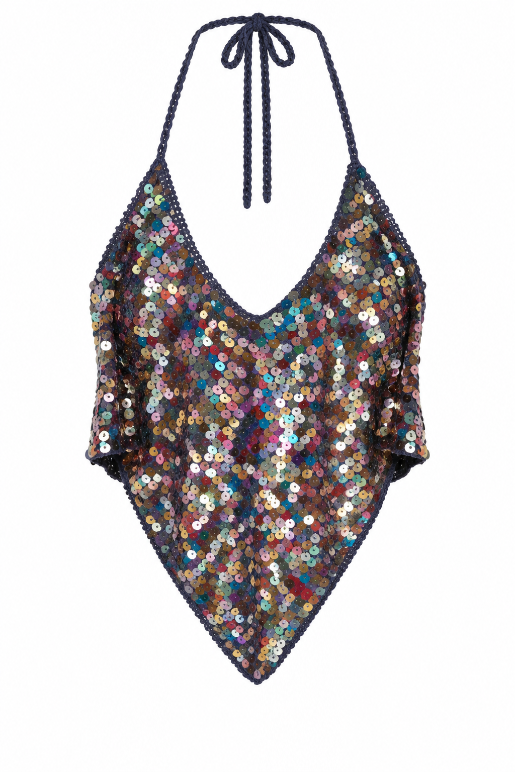 Handmade backless knitted top with sequins