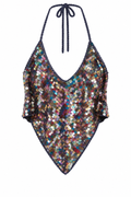 Handmade backless knitted top with sequins