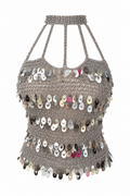 Handmade knitted top with sequins