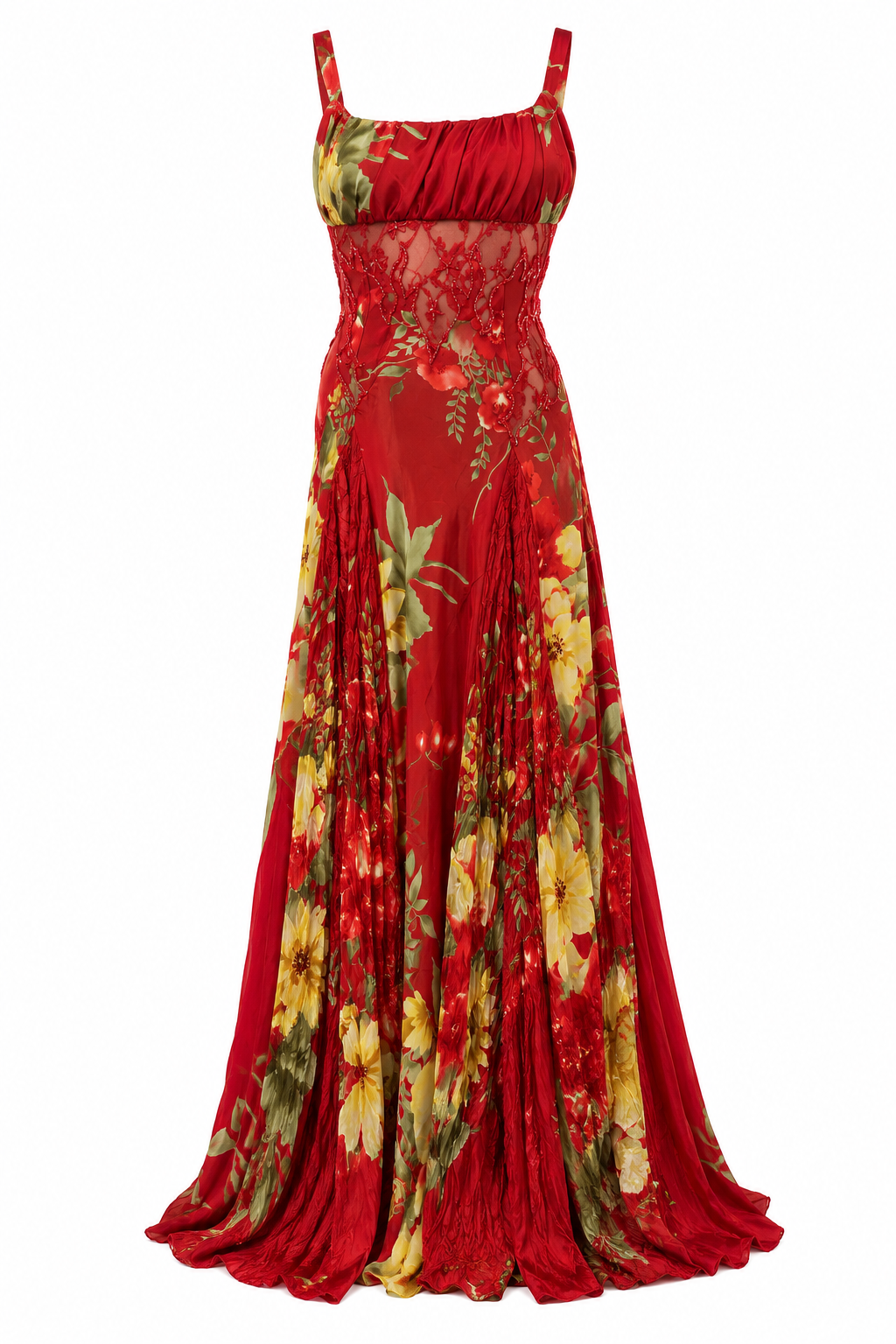 Vintage satin corset dress with embellished mesh detail