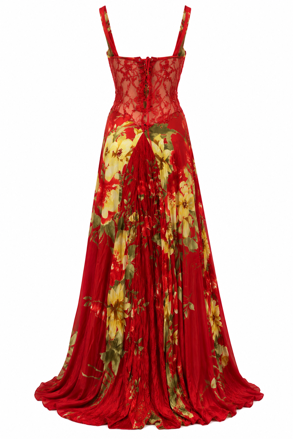 Vintage satin corset dress with embellished mesh detail