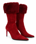 Unworn real leather boots with fur trim