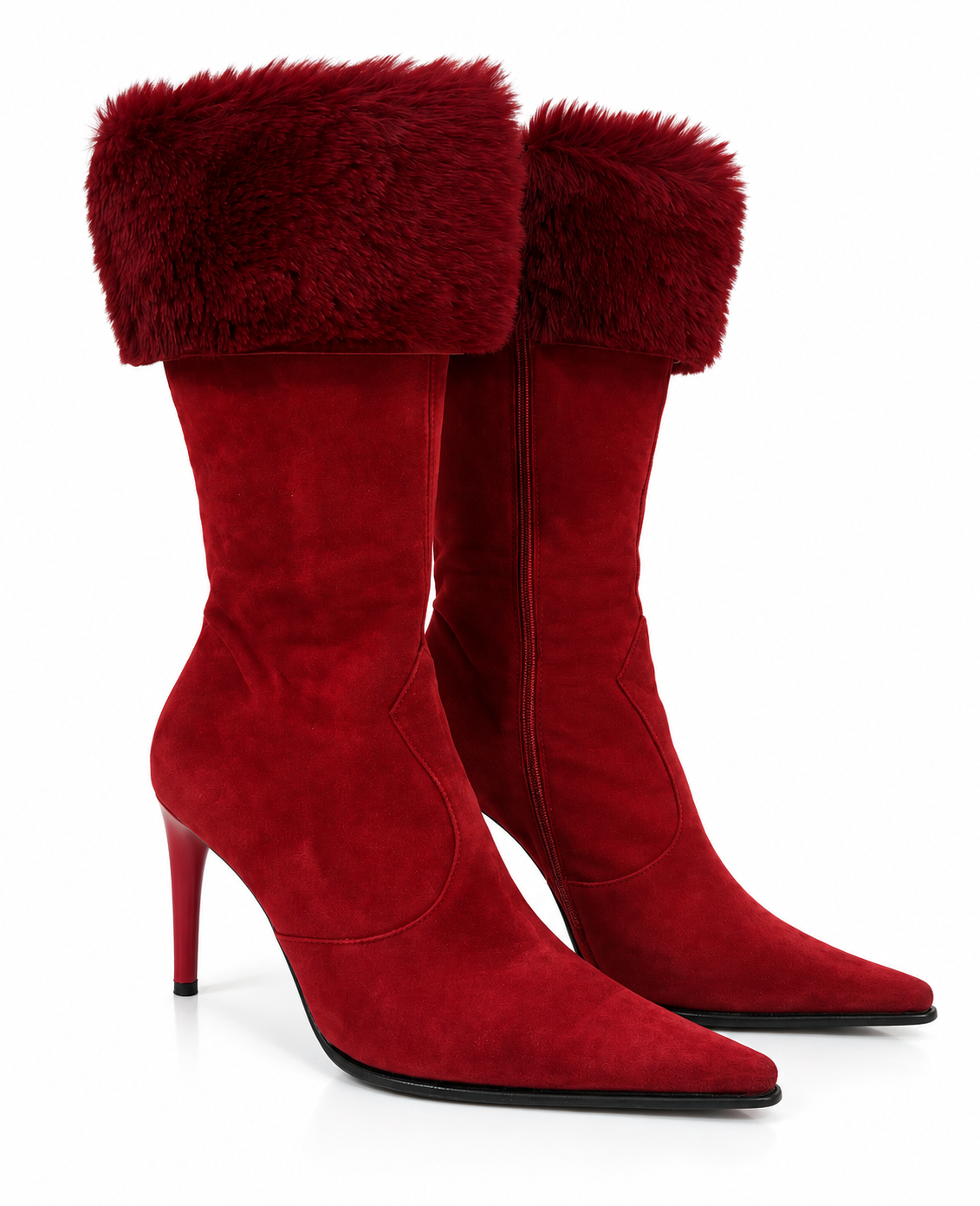 Unworn real leather boots with fur trim