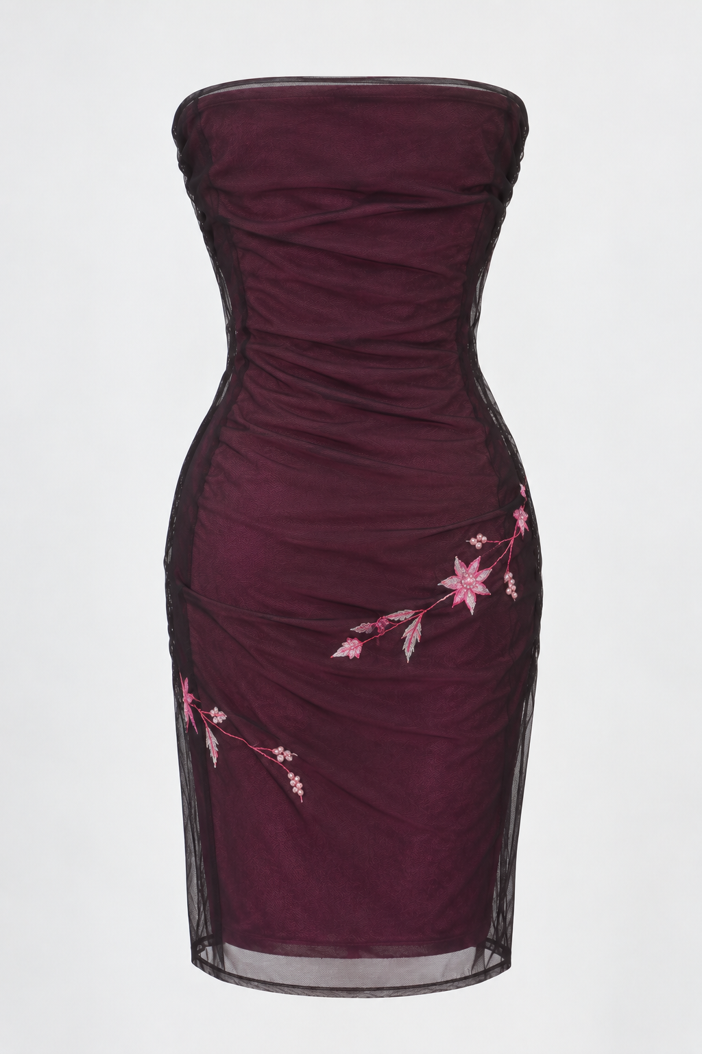 Overlayed embroidered strapless dress