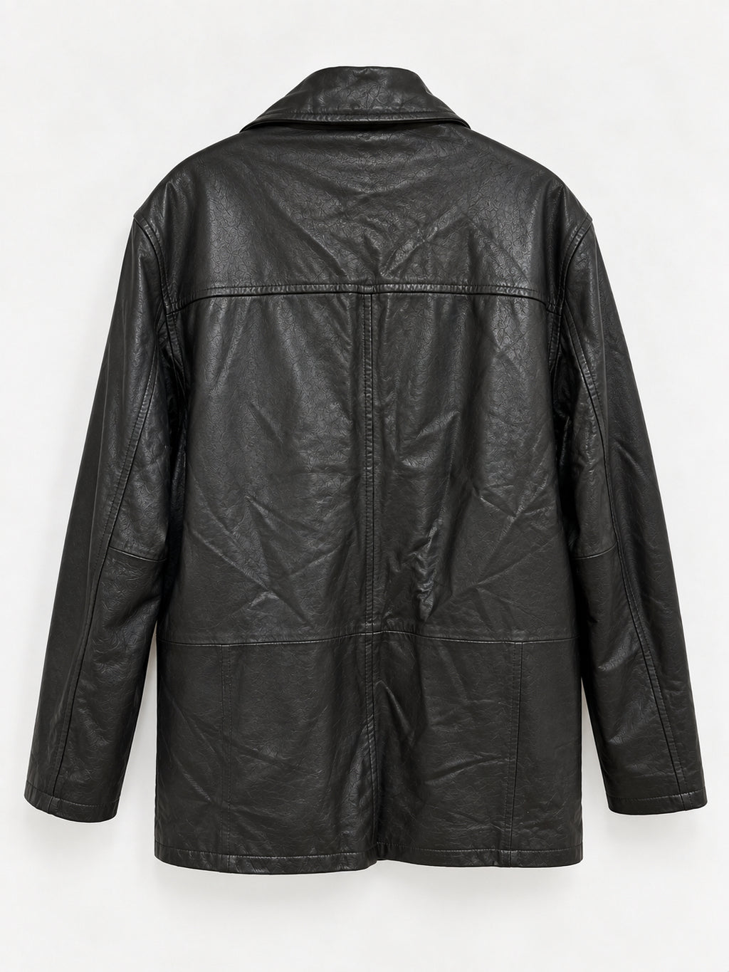 Black buttoned up leather jacket