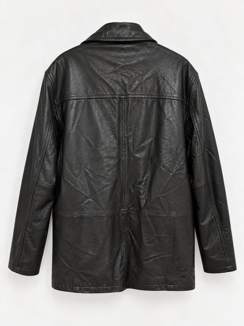 Black buttoned up leather jacket