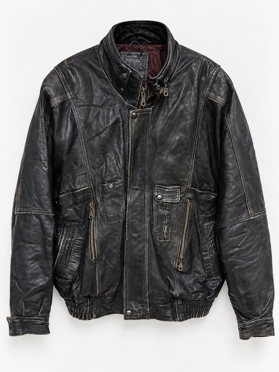 Distressed leather bomber