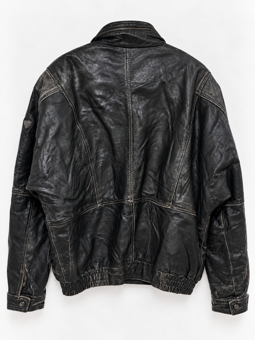 Distressed leather bomber