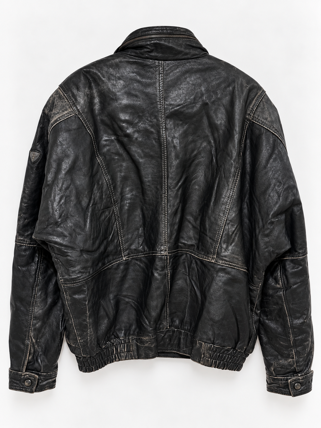 Distressed leather bomber